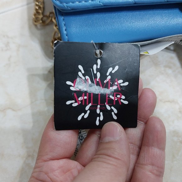 OLIVIA MILLER Easy On Slip On Messenger Style Handbag Beautiful Blue Gold Tassel - Picture 5 of 10